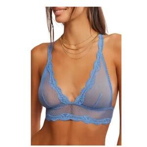 Intimately Free People FP Midweek Longline Bralette Blue Lace XL Bra